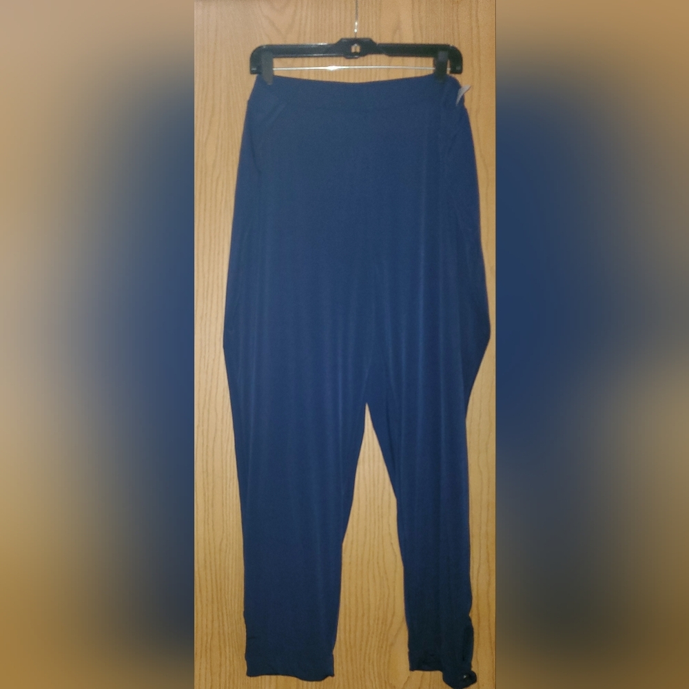 Susan Graver Pants Womens 1X Plus Size Blue Liquid Knit Slinky Travel Stretch
